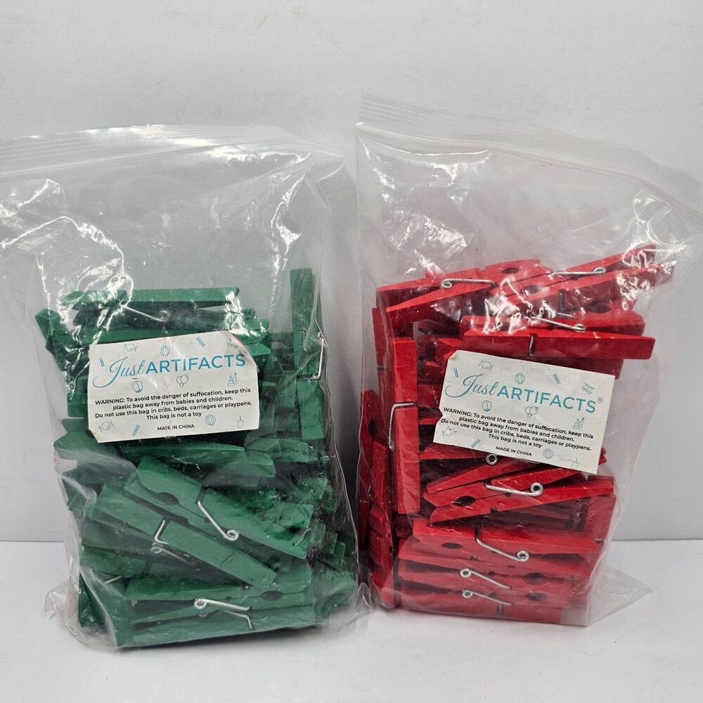 Just Artifacts Red Green Wooden Clothespins Wire Spring Crafts Holiday Christmas